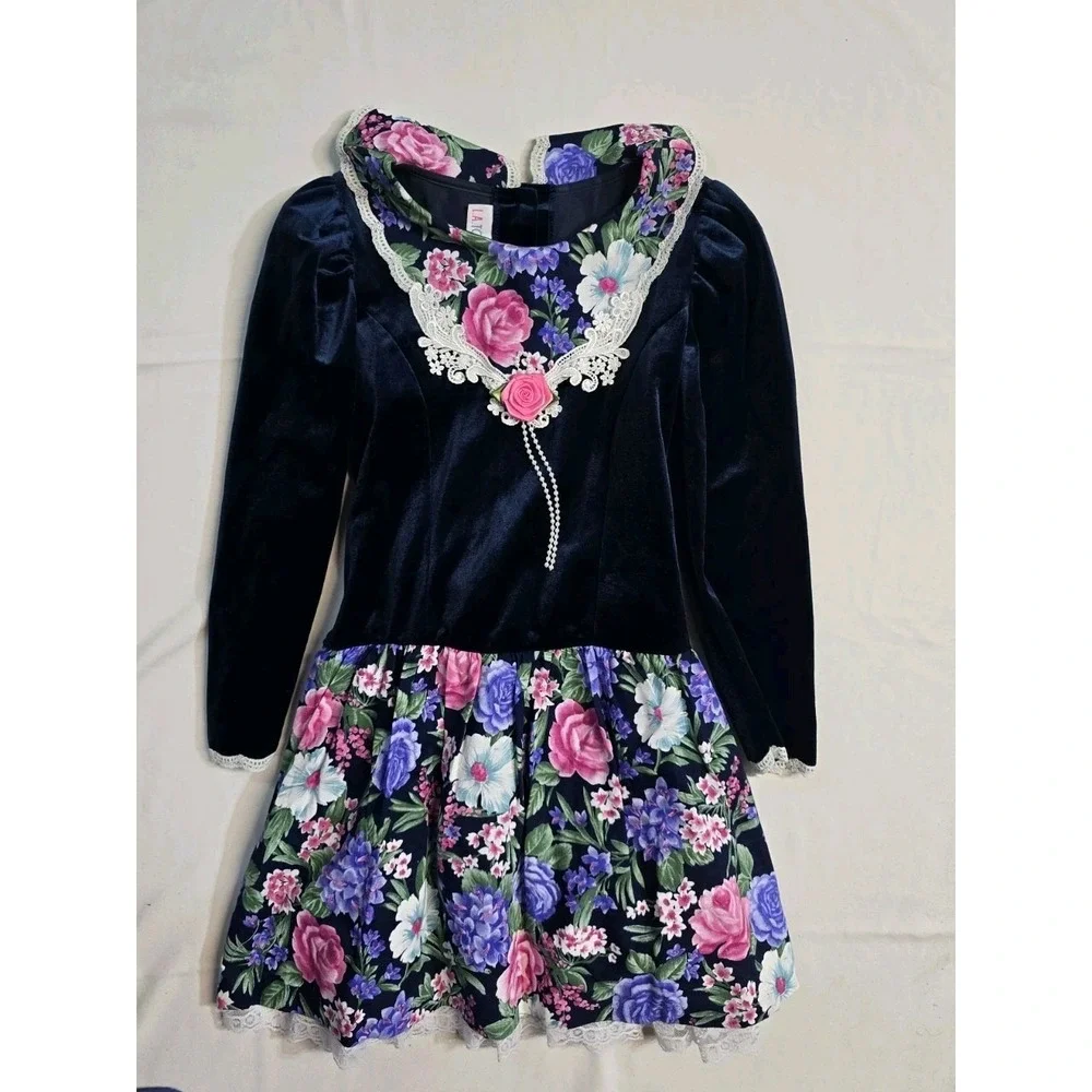 Vintage Girls Dress Size 10 Blue Floral L.A. Touch Lot Of 2
